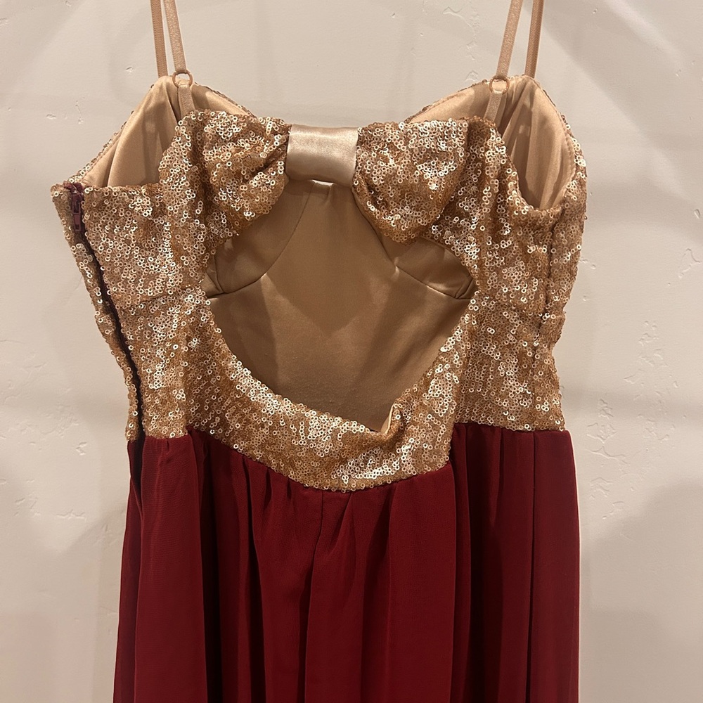 Windsor Gold and Burgundy High Low Dress - Picture 3 of 8